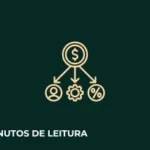 Ícone de gestão tributária com símbolos representando dinheiro, pessoas e porcentagem, em fundo verde escuro, acompanhado do texto '8 minutos de leitura'.