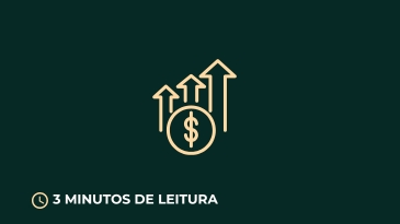 Ícone representando crescimento financeiro com setas ascendentes e símbolo de cifrão, acompanhado do texto '3 minutos de leitura' em um fundo verde escuro.